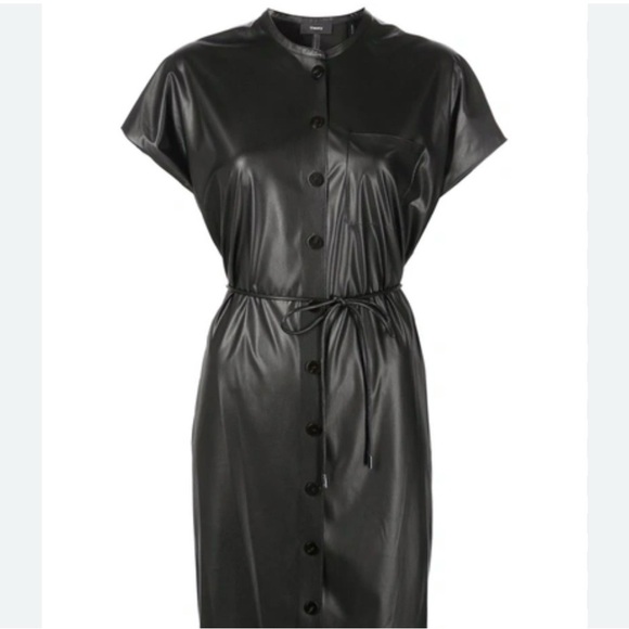 Theory Dresses & Skirts - Theory Black Button-Up Dress with Tie Waist and Pocket
